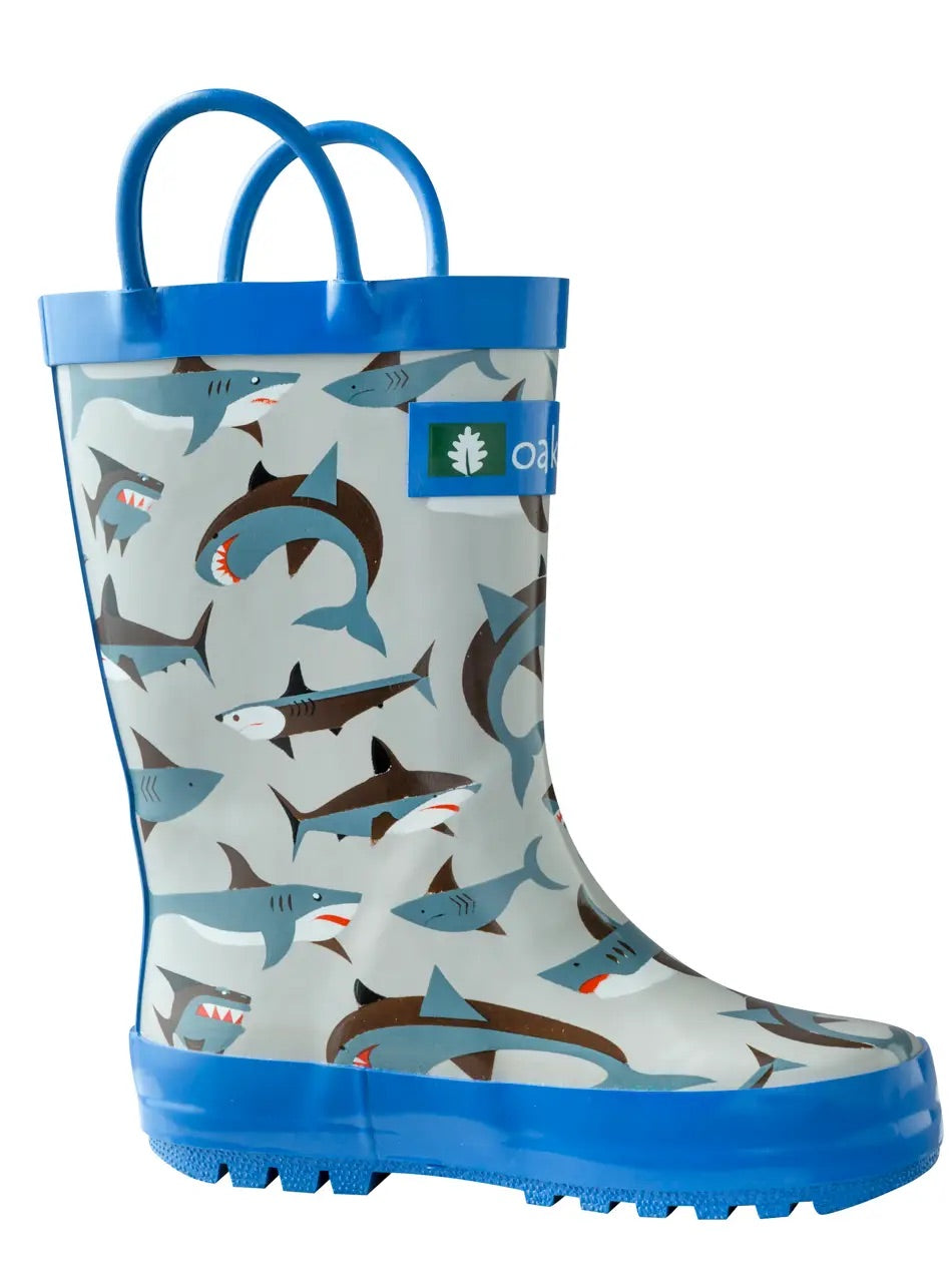Oakiwear Loop Handle Rubber Rain Boots - Shark Frenzy