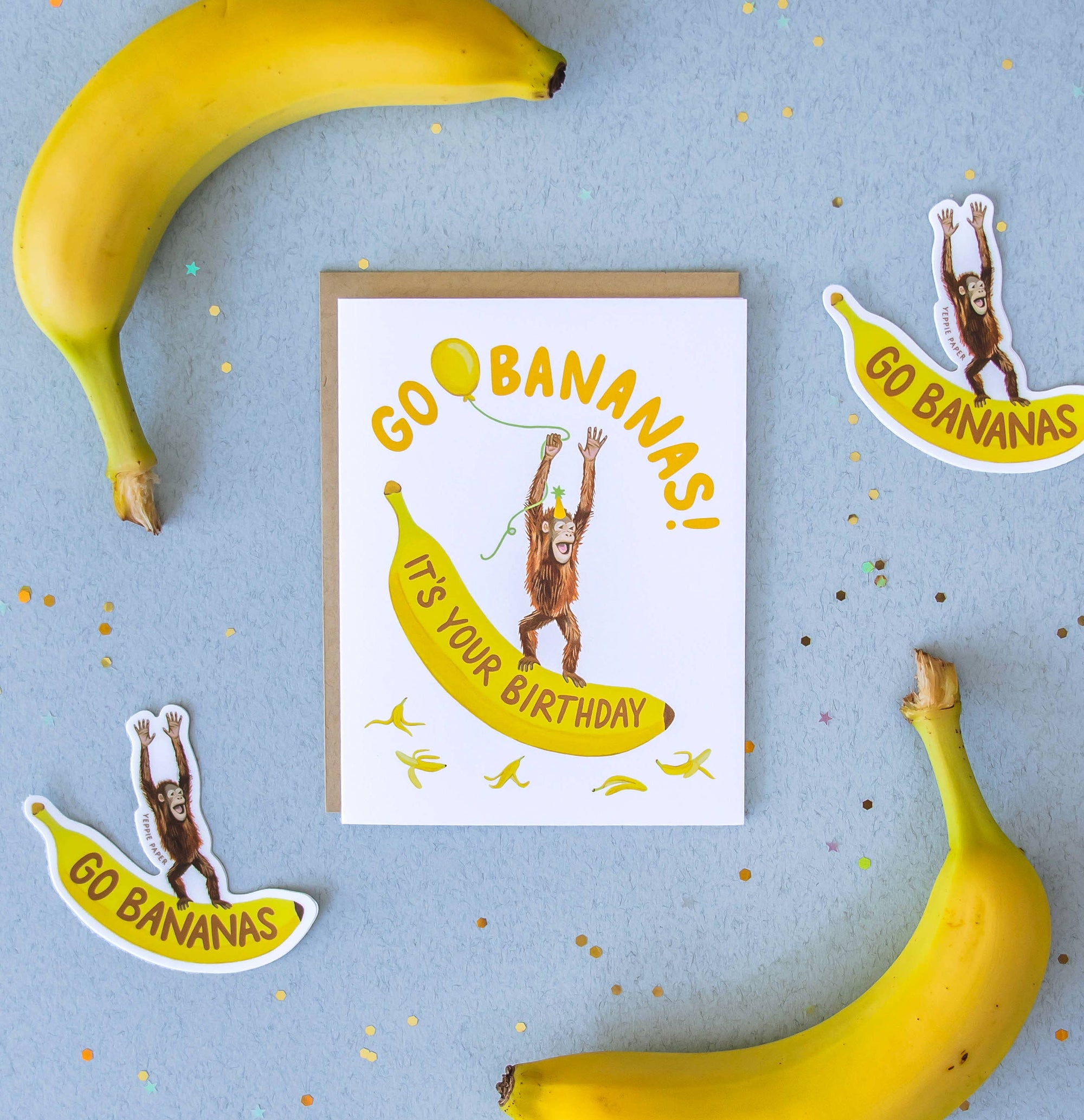 Orangutan Banana Birthday Card