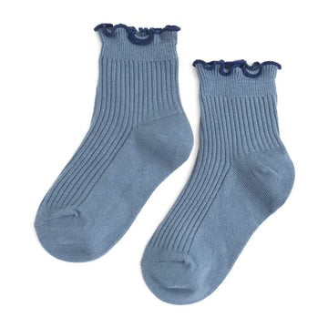 Little Stocking Co. - ribbed lettuce trim midi sock - denim blue