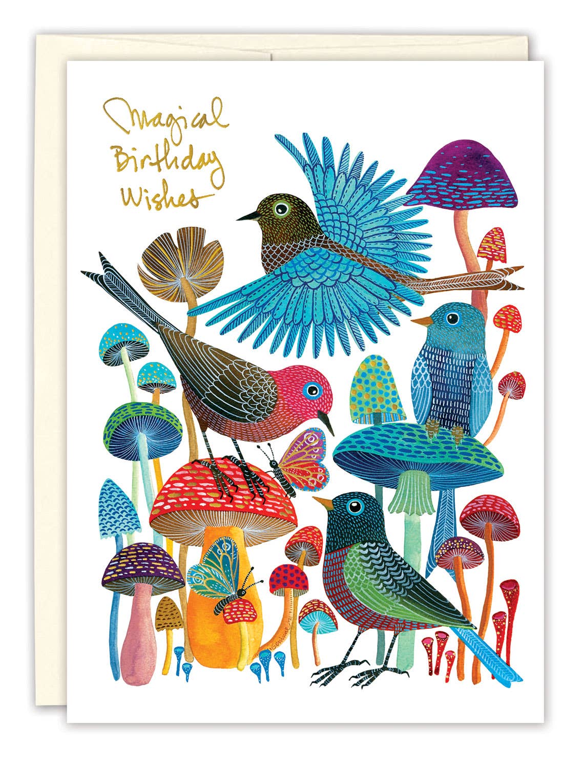 Birds & Mushrooms Birthday Card by Geninne Zlatkis