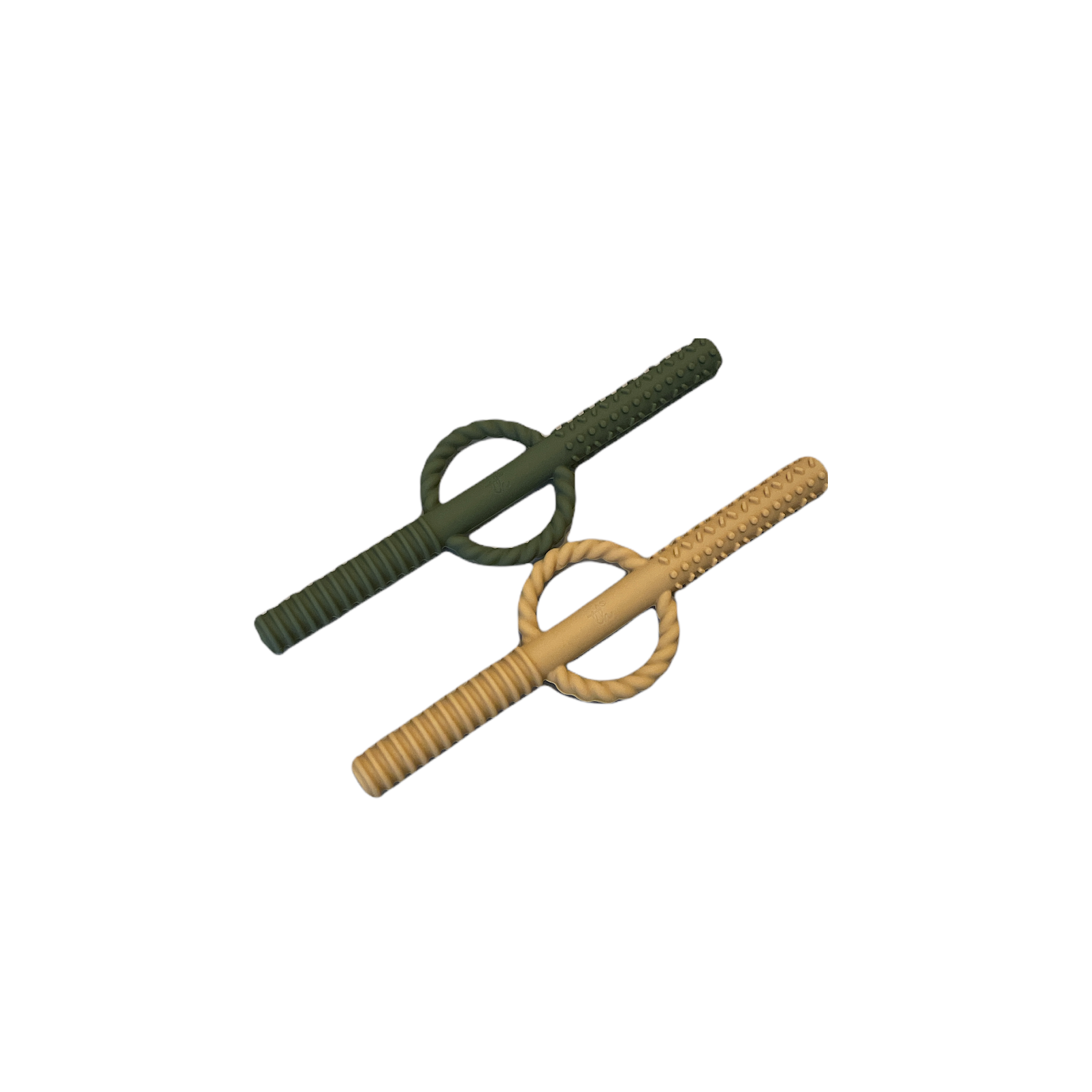 Three Hearts Sili Teether Tube Set: Green/ Butter Yellow