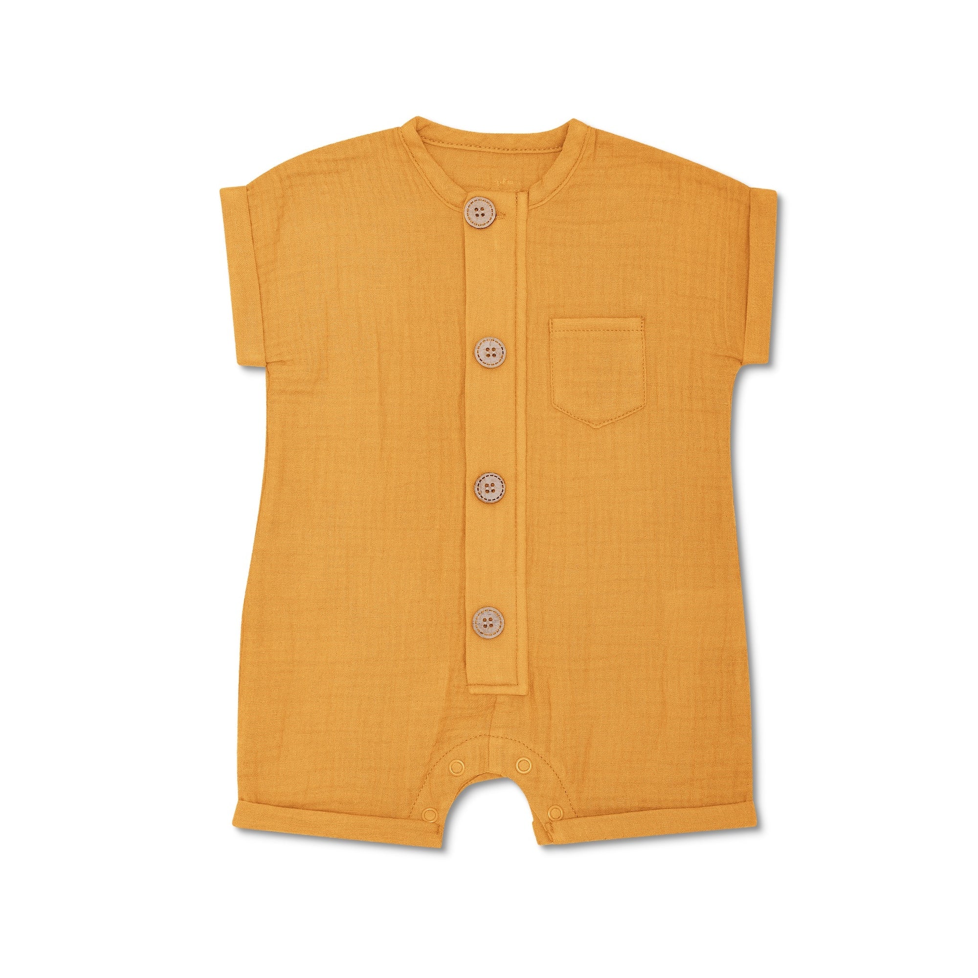 Apple Park Organic Short Sleeve Romper - Mustard