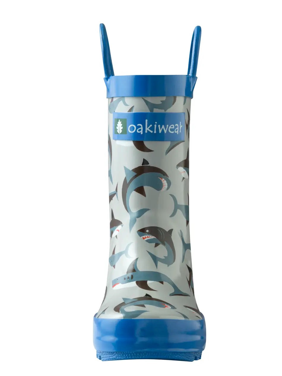 Oakiwear Loop Handle Rubber Rain Boots - Shark Frenzy