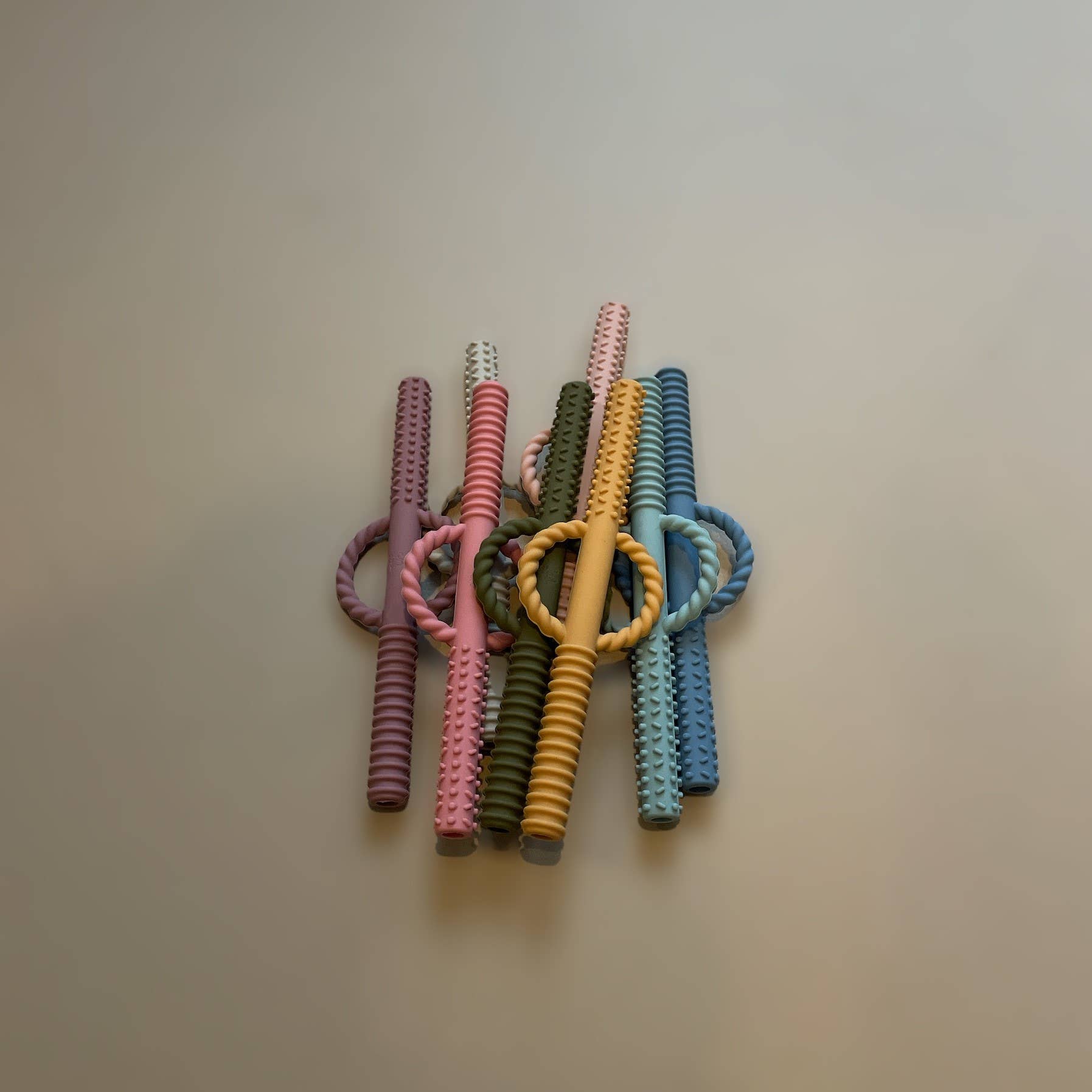 Three Hearts Sili Teether Tube Set: Blue/ Green