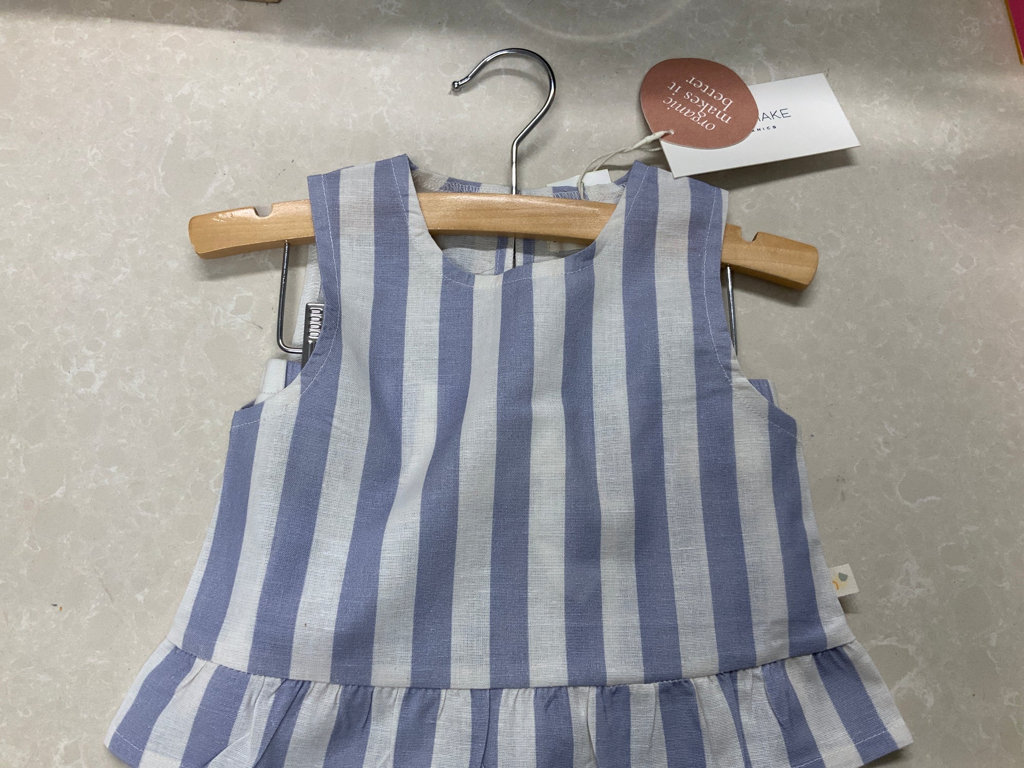 MakeMake Organic Ruffle Top & Pants Set - Blue Stripes