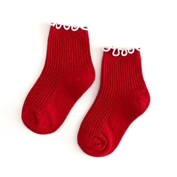 Little Stocking Co. - ribbed lettuce trim midi sock - red