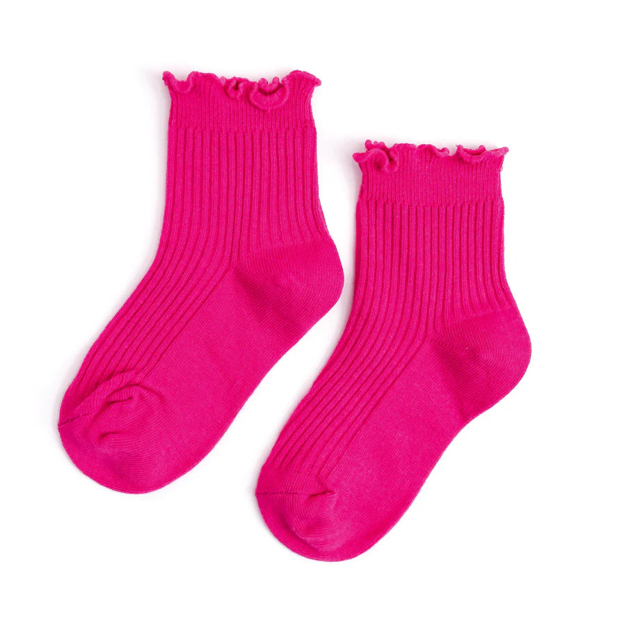 Little Stocking Co. - ribbed lettuce trim midi sock - bright pink