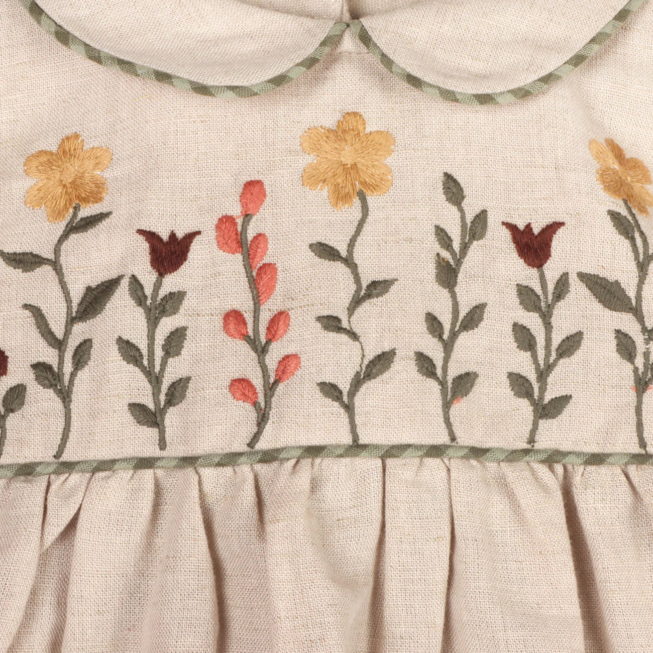 Viverano Floral Peter Pan Baby Dress & Fancy Bloomer (Linen Blend)