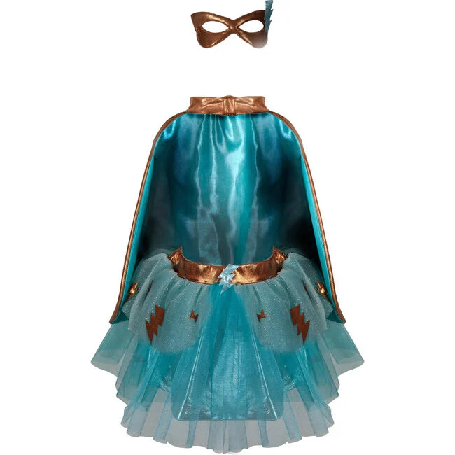 Great Pretenders Super-Duper Tutu, Cape, & Mask in Teal/Copper, Size 4-6