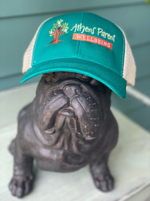 Athens Parent Wellbeing Embroidered Logo Trucker Hat in Emerald