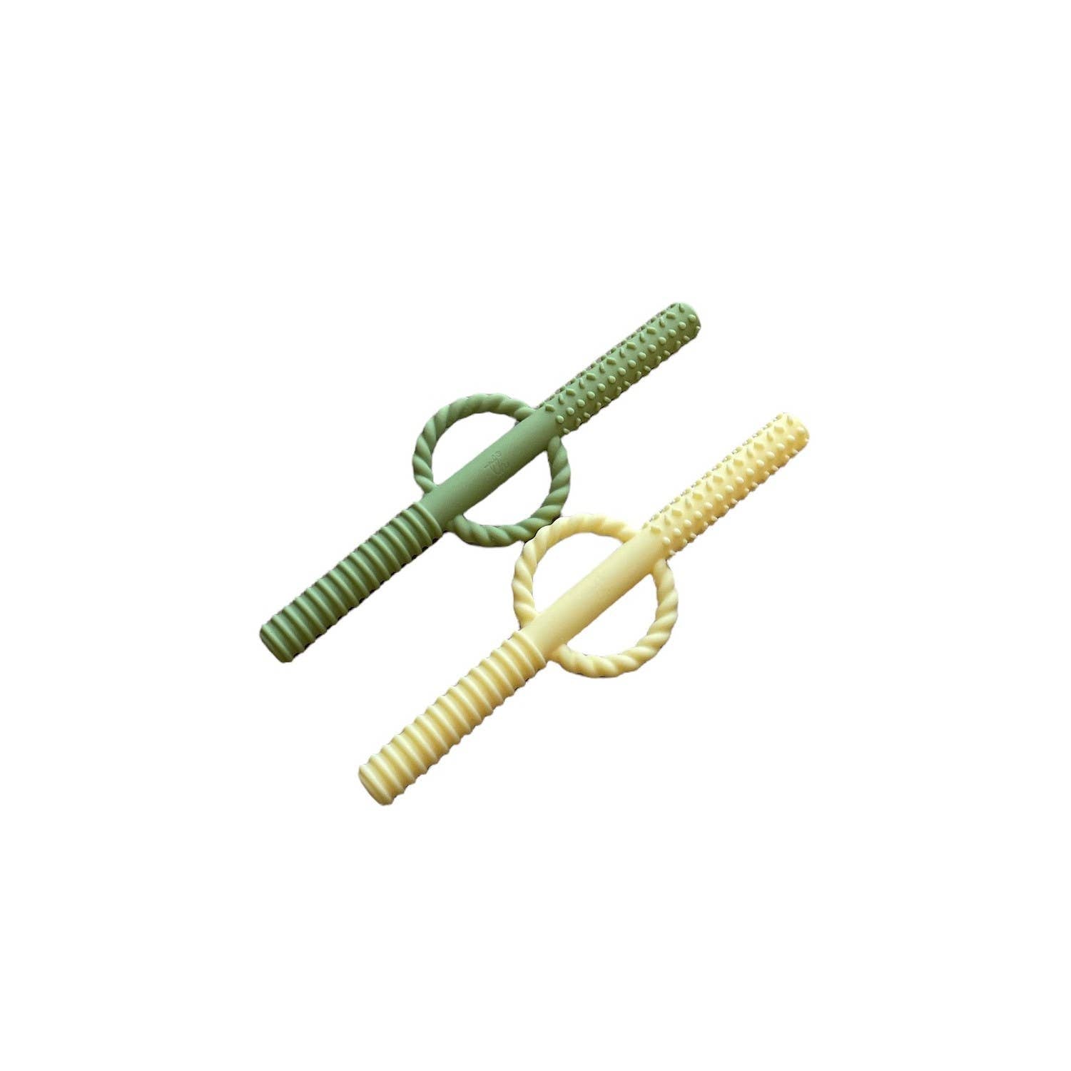 Three Hearts Sili Teether Tube Set: Blue/ Green