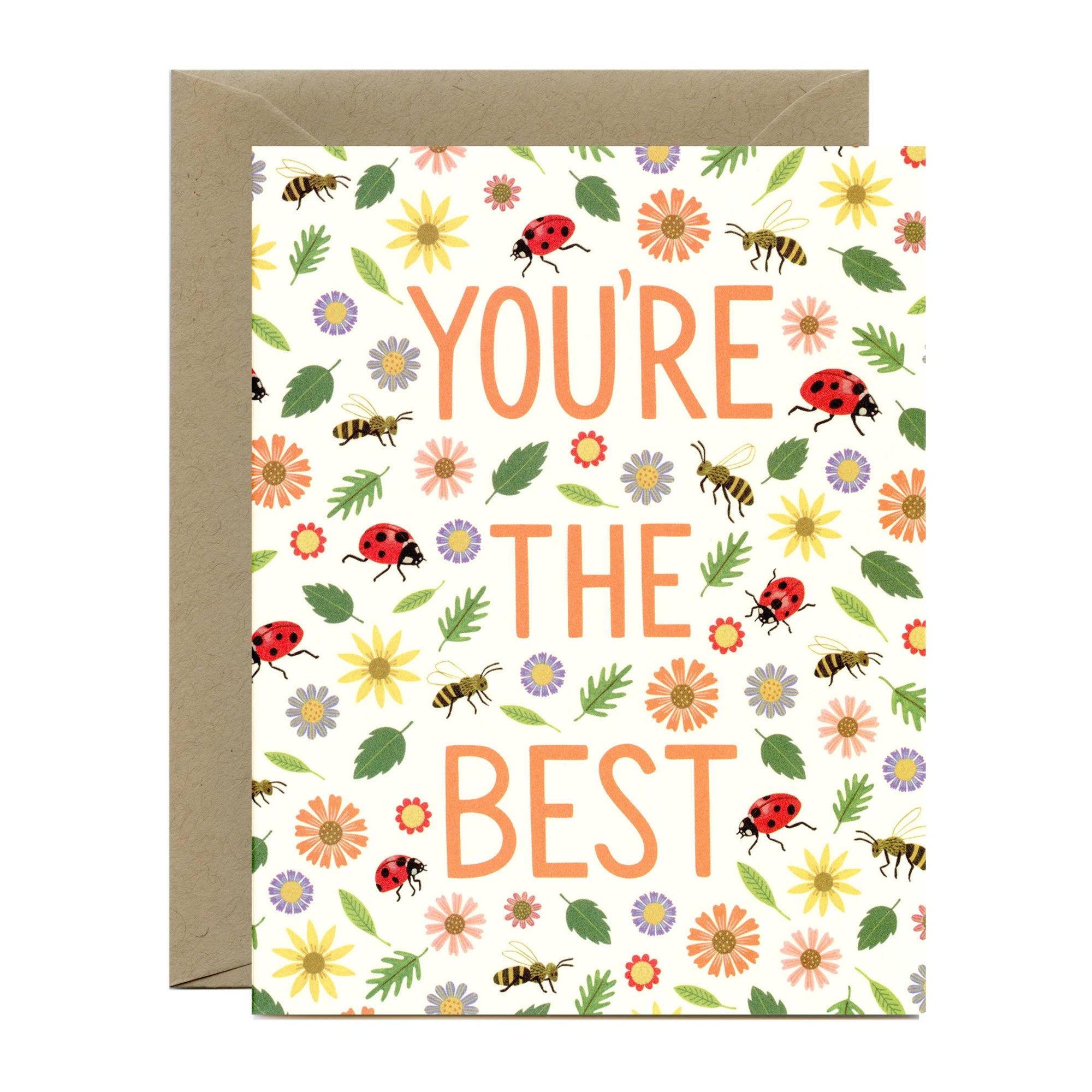 You're the Best Wild Flowers, Ladybugs and Bees Thank You Card