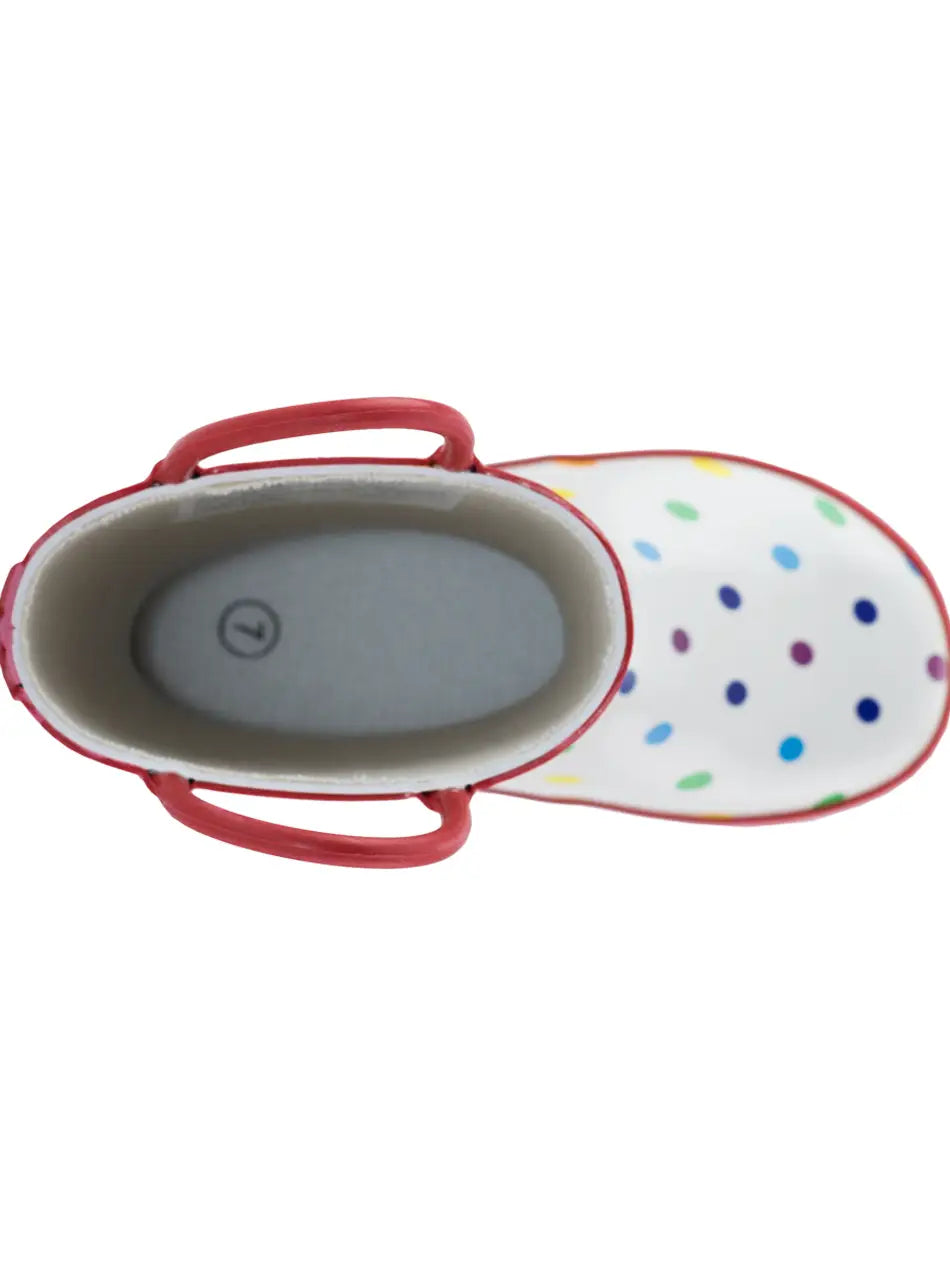 Oakiwear Loop Handle Rubber Rain Boots - Rainbow Polka Dot