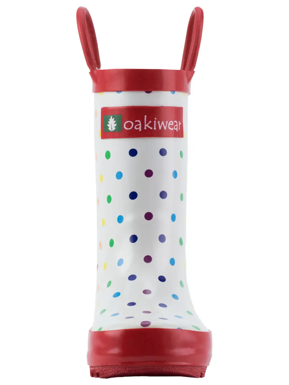 Oakiwear Loop Handle Rubber Rain Boots - Rainbow Polka Dot