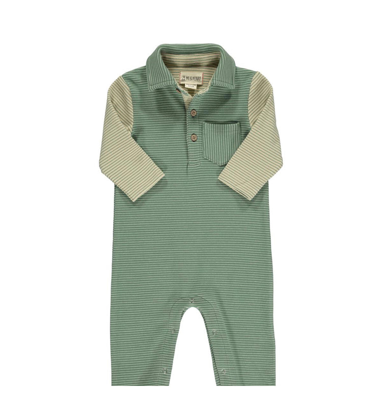 Me & Henry Arlington Cosy Polo Romper - Green / Sage