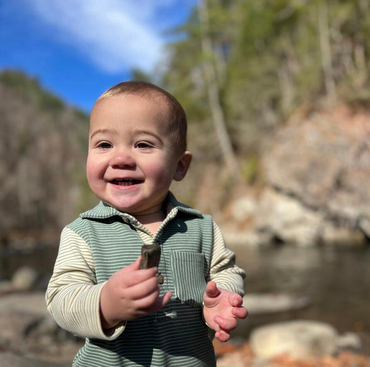 Me & Henry Arlington Cosy Polo Romper - Green / Sage