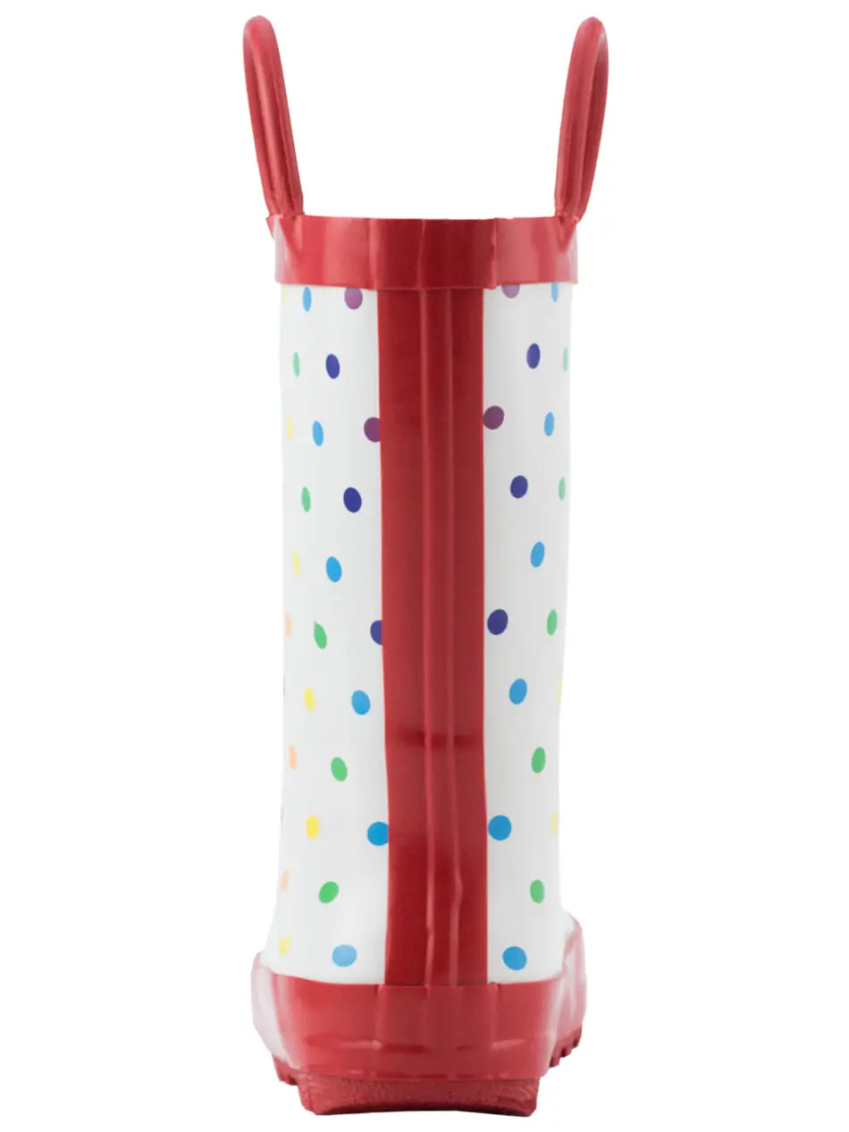 Oakiwear Loop Handle Rubber Rain Boots - Rainbow Polka Dot