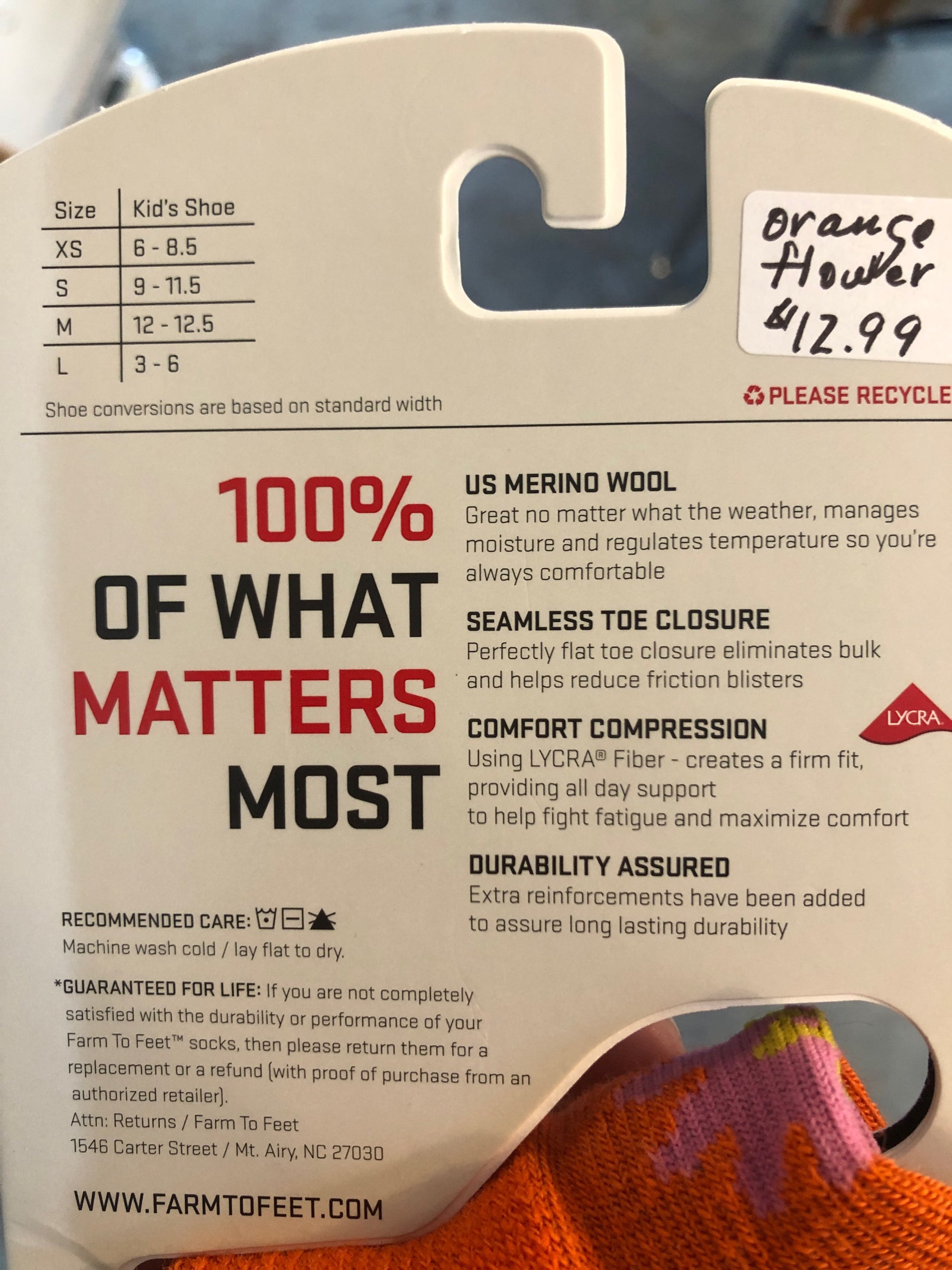 Farm to Feet Kids U.S. Merino Wool Socks - Orange Flower