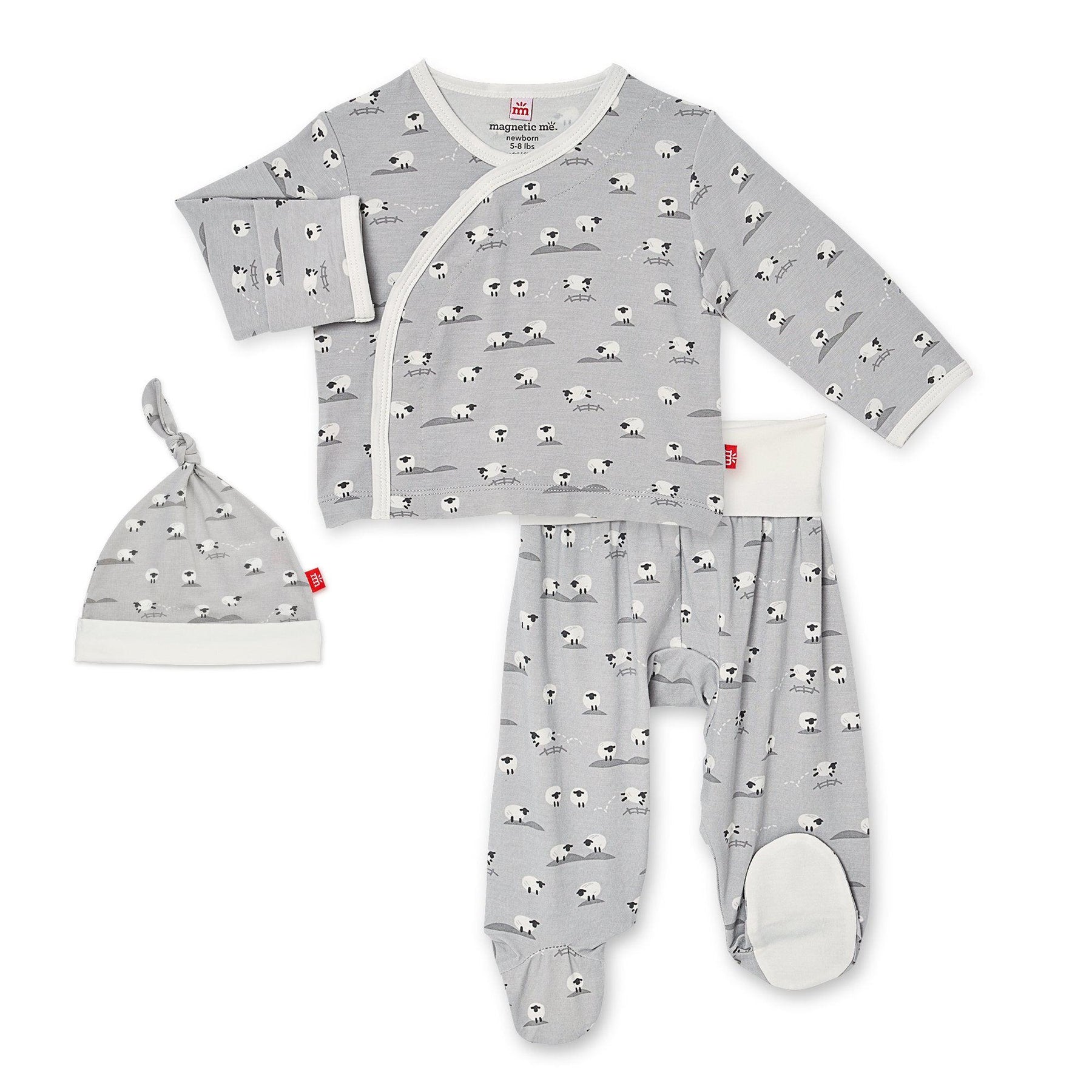 Magnetic Me 3-piece Kimono Set - Gray Baa Baa Baby