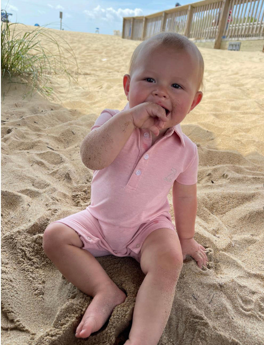 Me & Henry Drift Polo Romper - Pink Pique