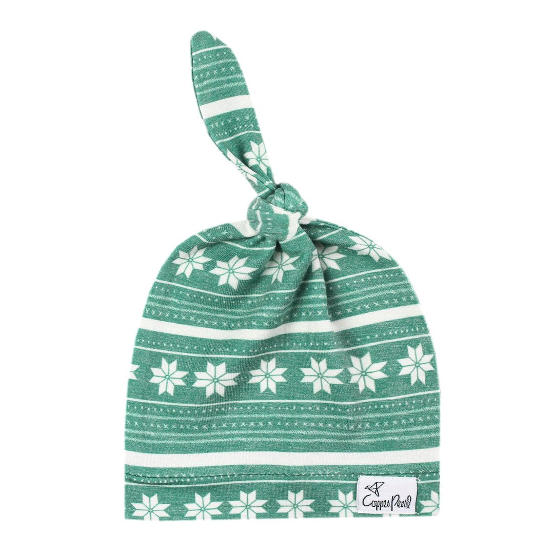 Copper Pearl Top Knot Hat - Knit Green