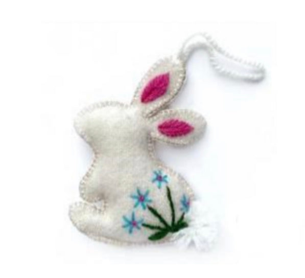 Ornaments for Orphans Embroidered White Bunny Rabbit Ornament