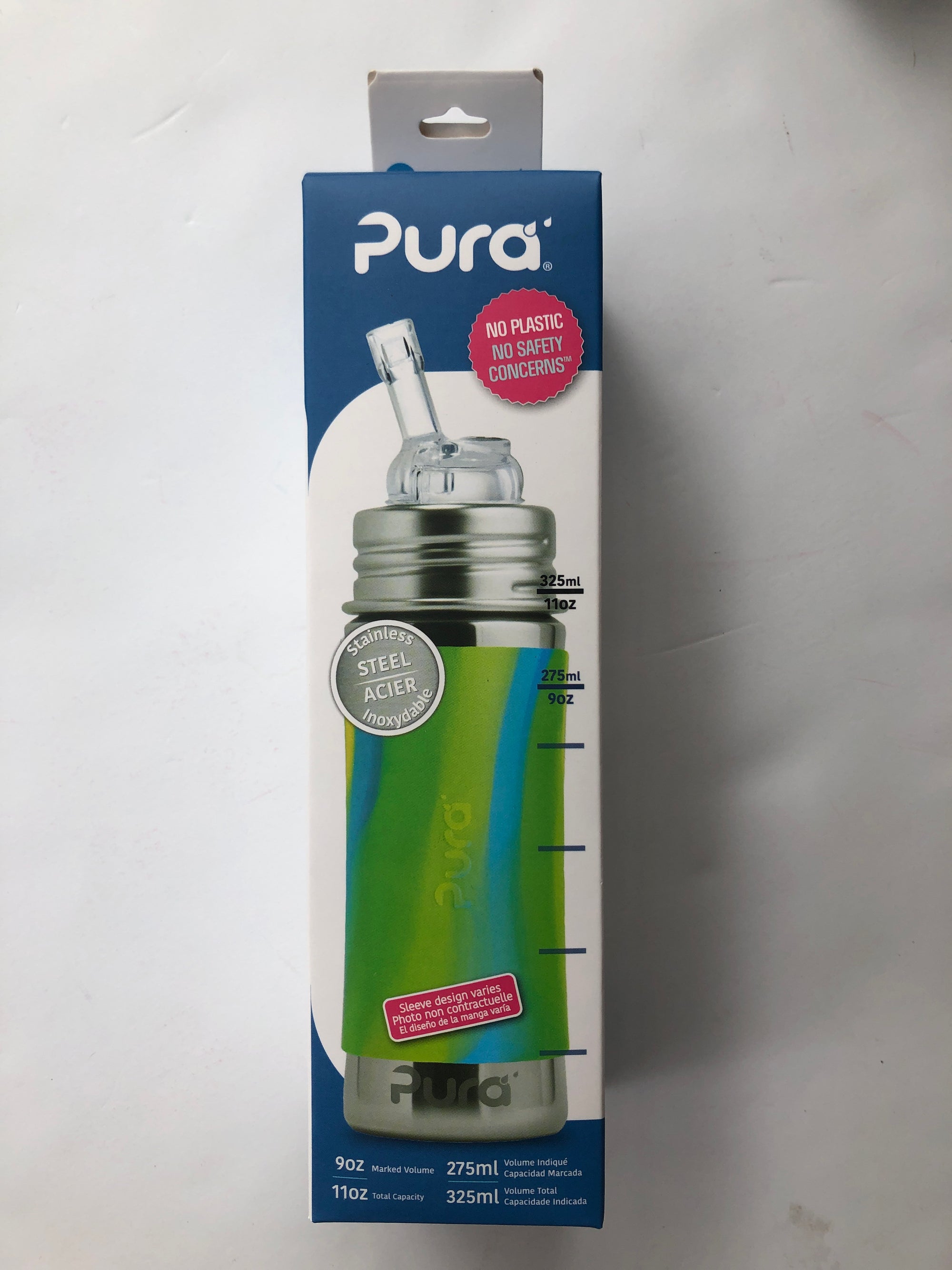 Pura 11oz Straw Bottle - Aqua Swirl Sleeve