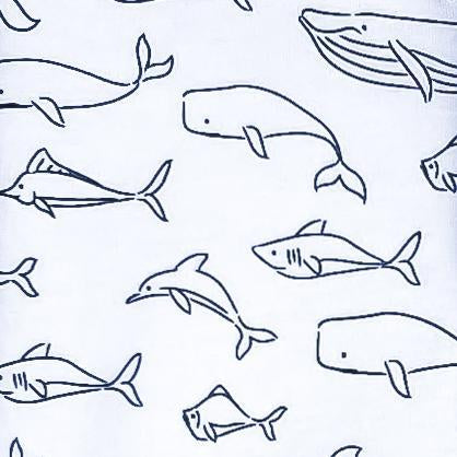 Feather Baby Sailor Romper - Big Fish & Whales on White