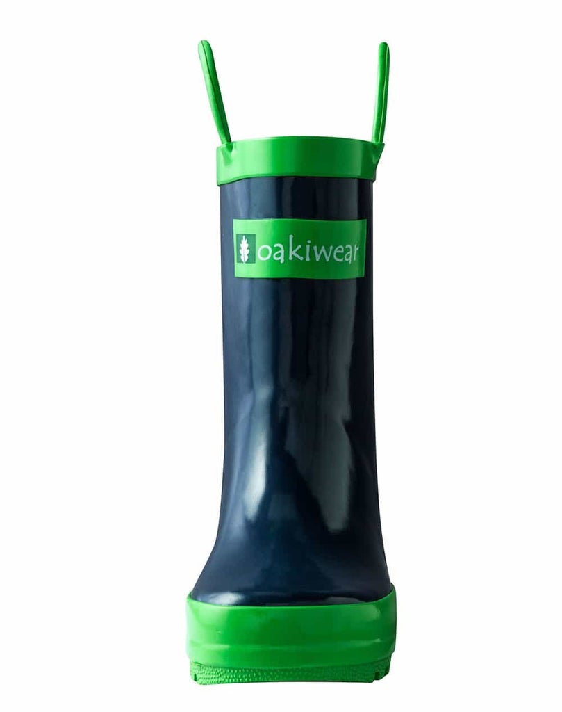 Oakiwear Loop Handle Rubber Rain Boots - Navy Blue & Green
