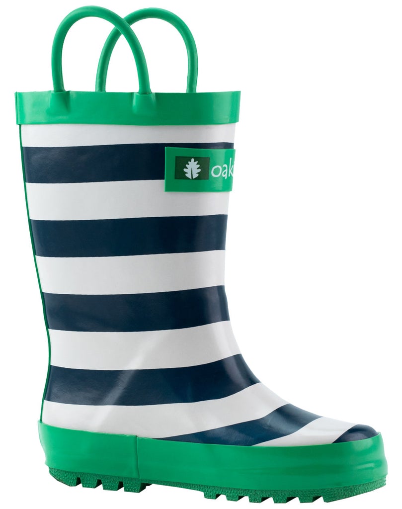 Oakiwear Loop Handle Rubber Rain Boots - Blue Green & White Stripes