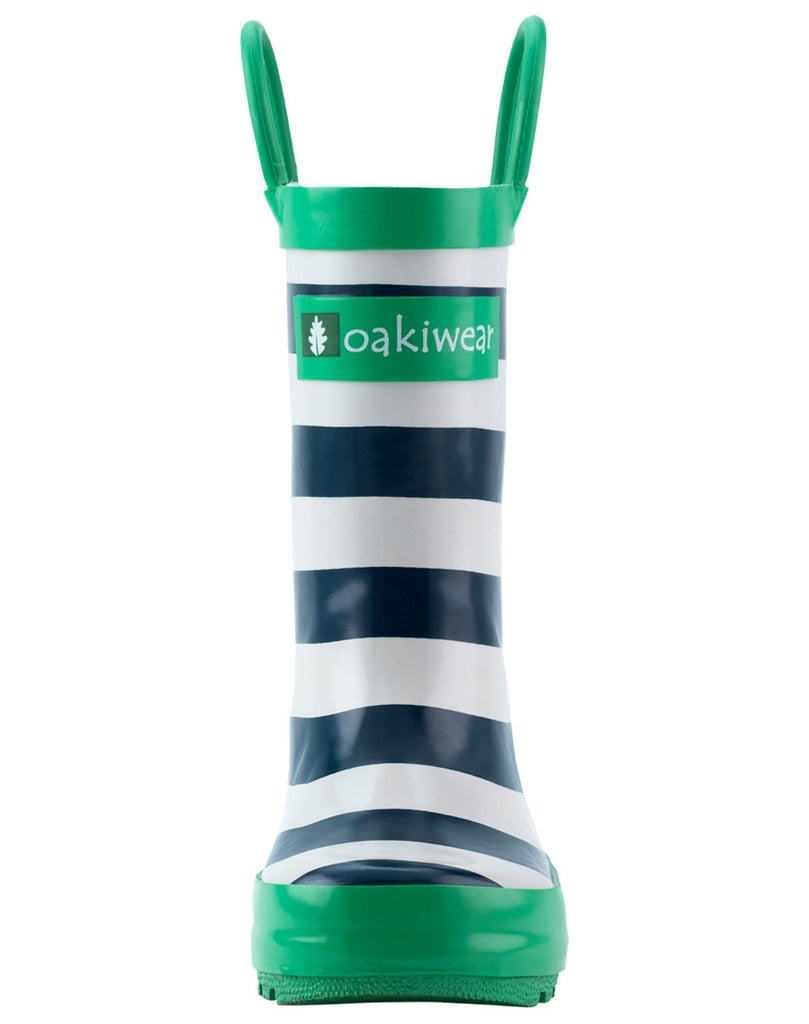 Oakiwear Loop Handle Rubber Rain Boots - Blue Green & White Stripes