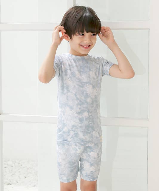 Bamboo Tie Dyeing Powder Blue Short Sleeve PJs: Powder Blue / M(3T)