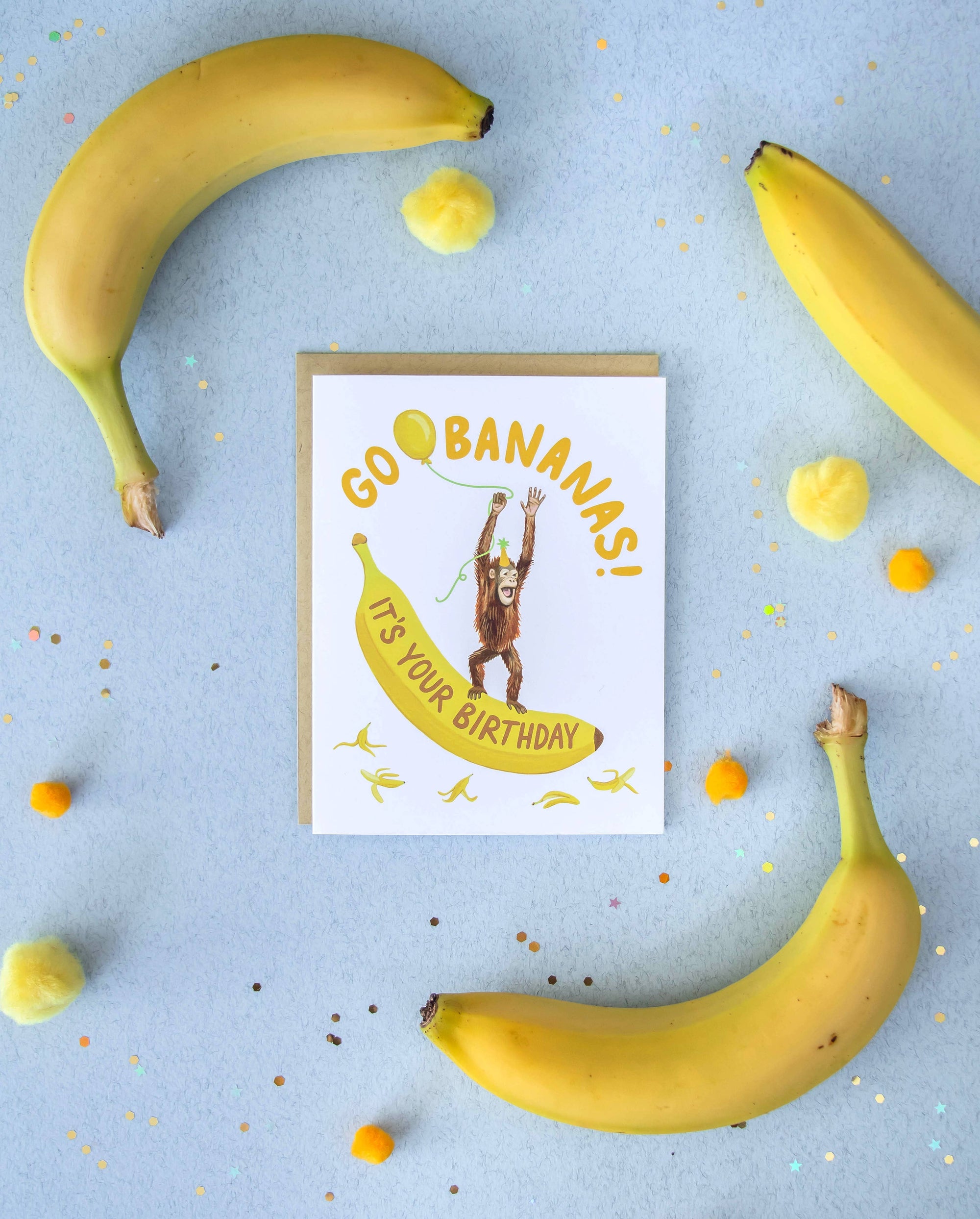 Orangutan Banana Birthday Card