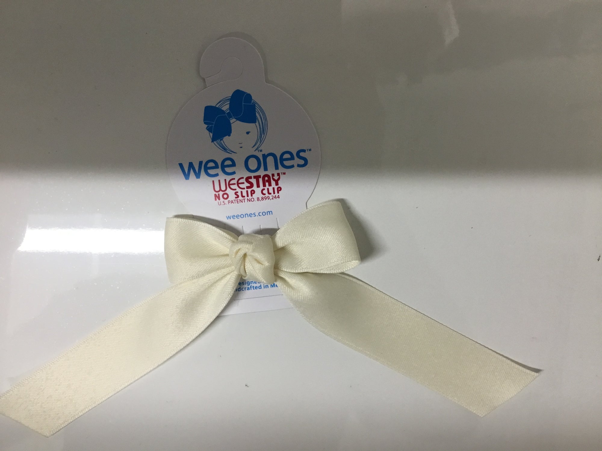 Wee Ones Tiny Matte Satin Bowtie with Tails- Cream