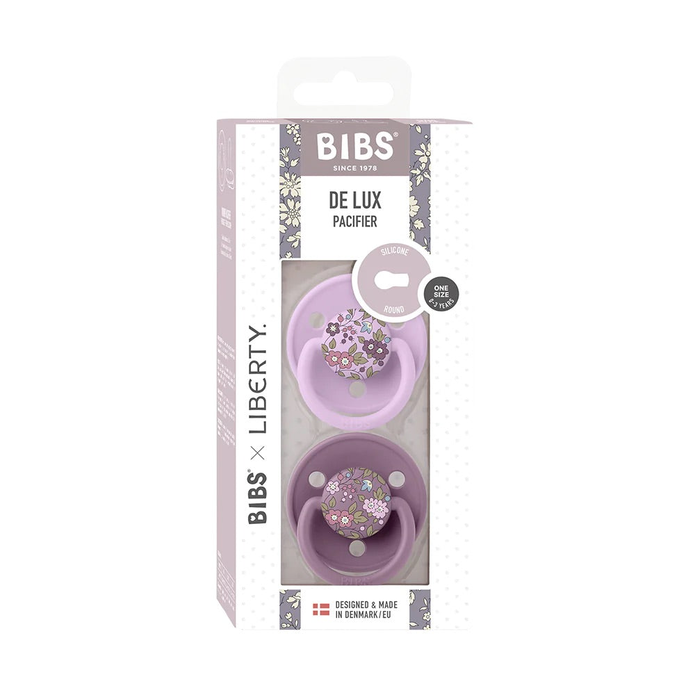 BIBS x LIBERTY De Lux 2-Pack Round Silicone Nipple Pacifier - Chamomile Lawn / Mauve Mix