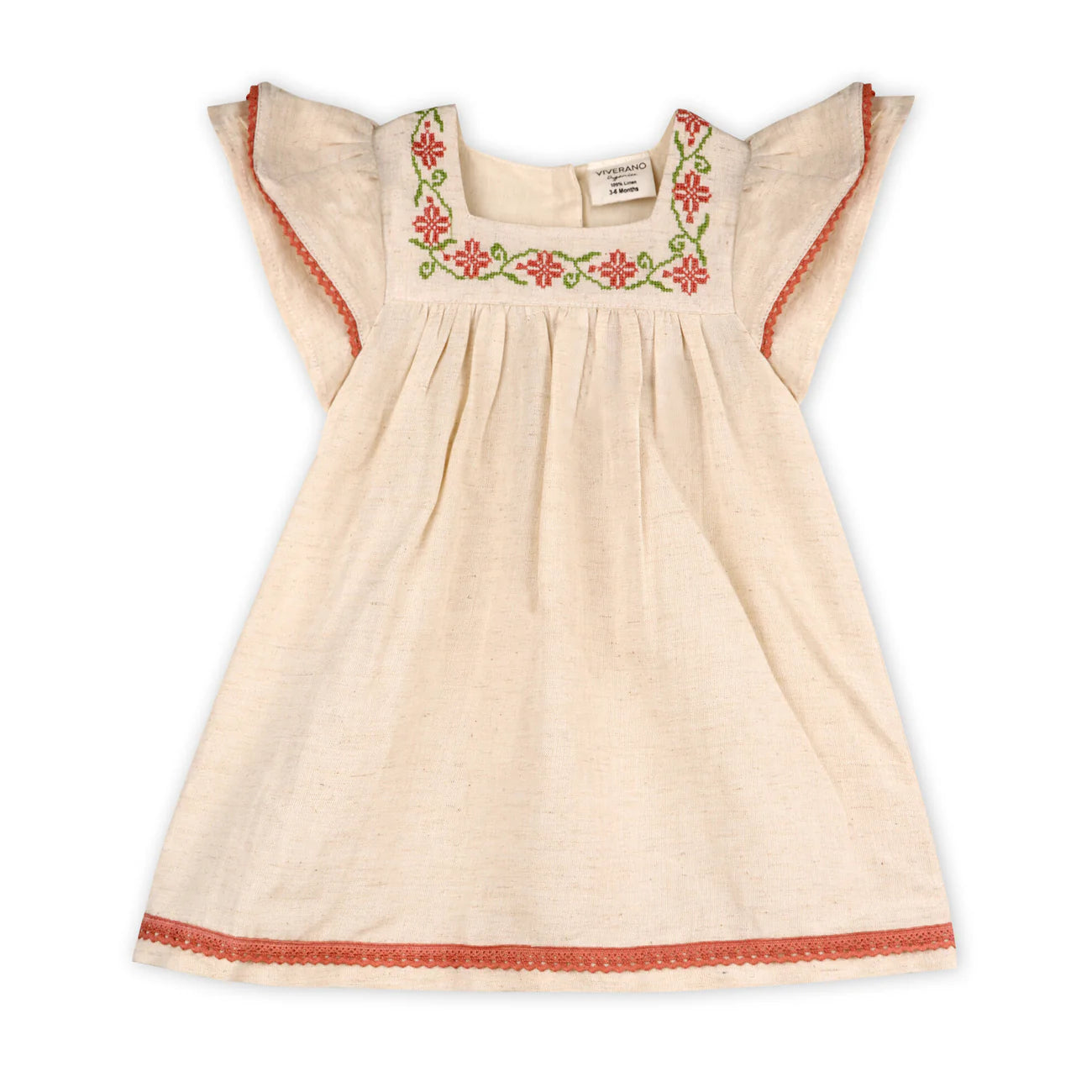 Viverano Organics Avalyn Floral Embroidered Baby Dress+Bloomer