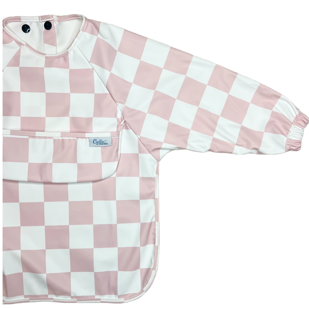 The Grayson Long Sleeve Bib - Checkered: Petal Pink