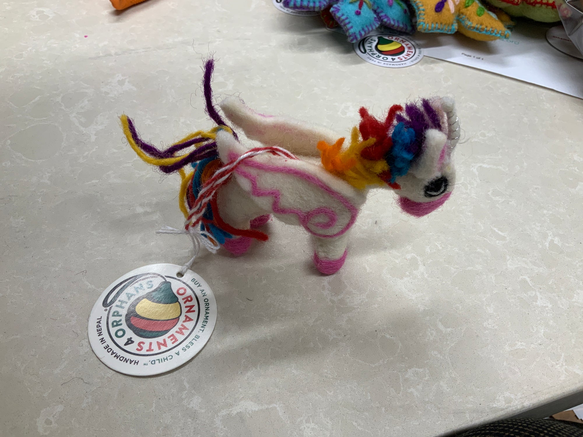 Ornaments for Orphans Unicorn Pegasus Horse Embroidered Wool Ornament