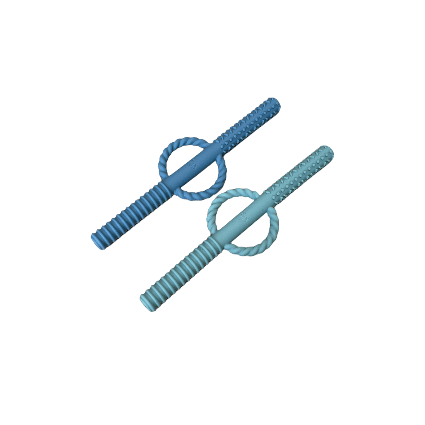 Three Hearts Sili Teether Tube Set: Blue/ Green