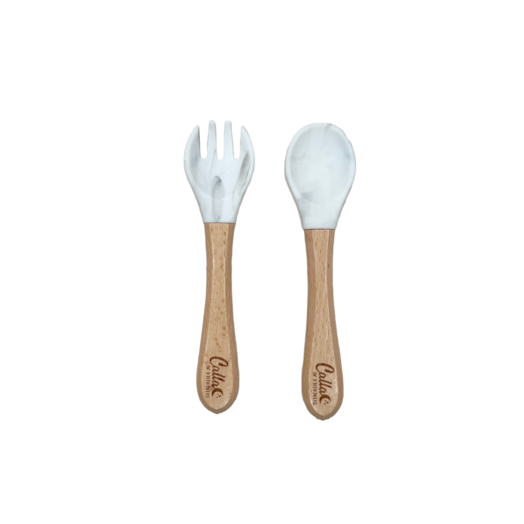 Calla &amp; Friends Silicone &amp; Beechwood Toddler Utensil Set