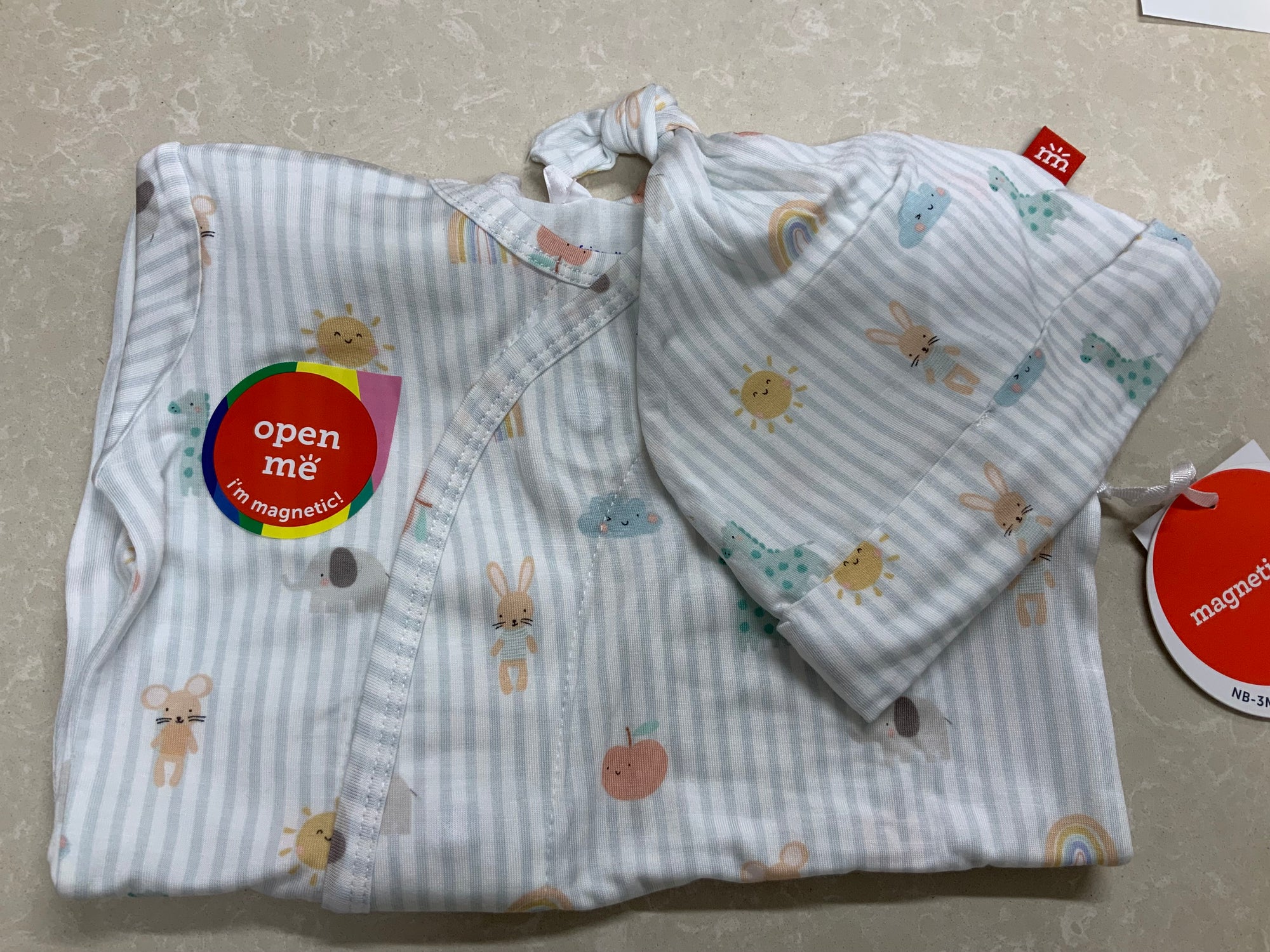 Magnetic Me Lullaby Sky Blue Modal Magnetic Gown &amp; Hat Set NB- 3Months 5-12 lbs