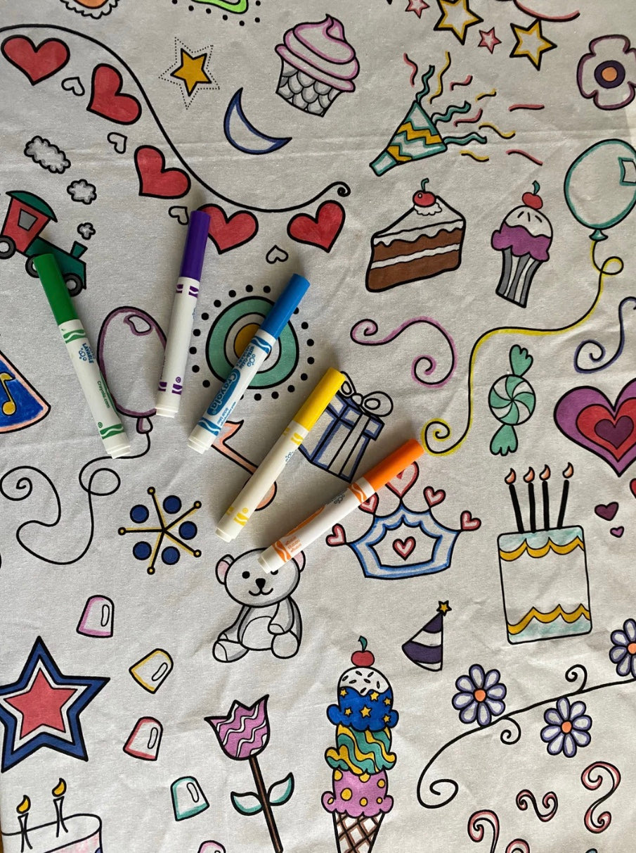 The Coloring Table Colorable Fabric Tablecloth - Celebration