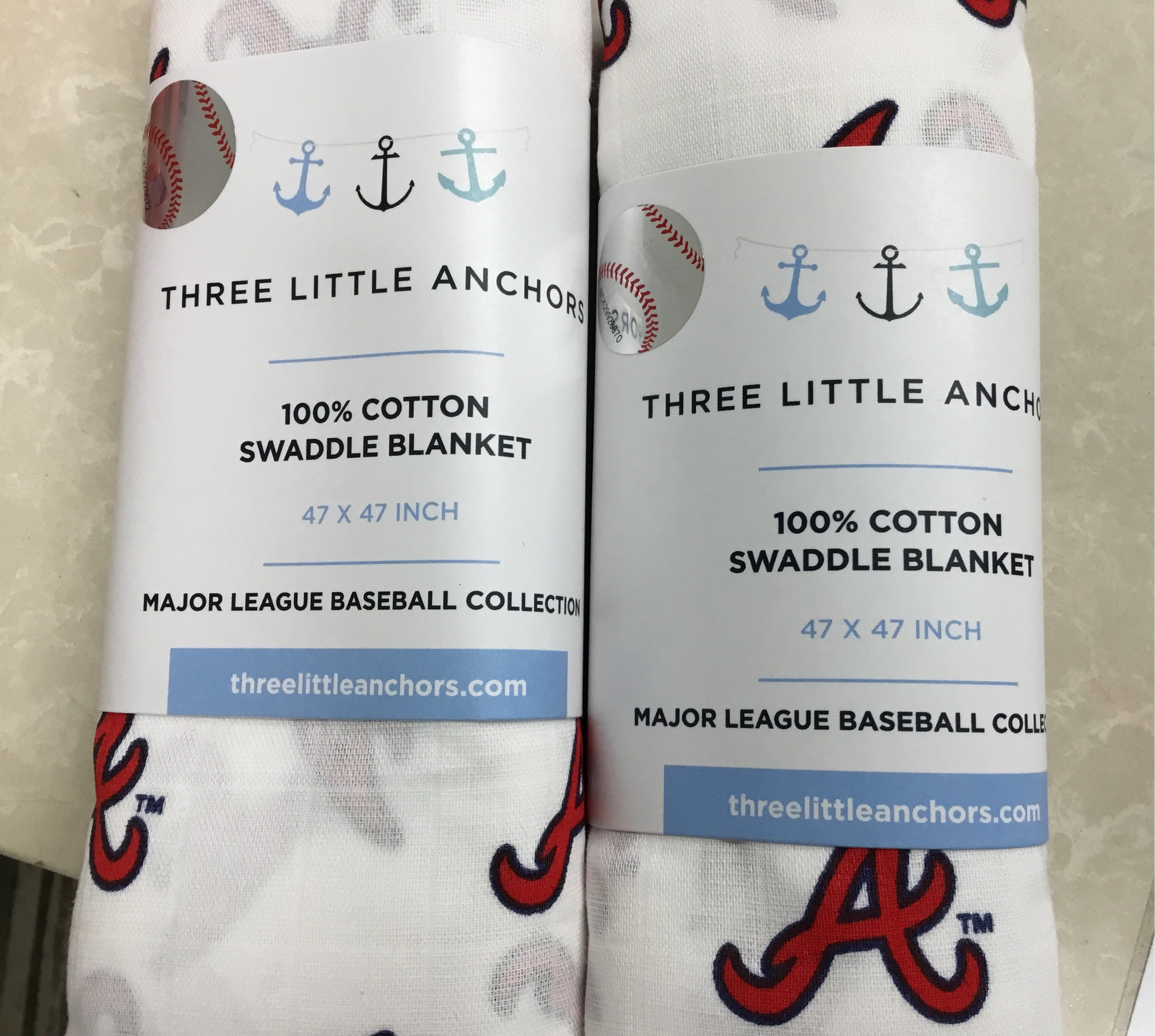 Three Little Anchors Cotton Muslin Swaddle - Atlanta Braves