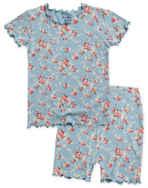 Shirring Flower Mint Short Sleeve PJs: Flower Mint / XL(6-7T)