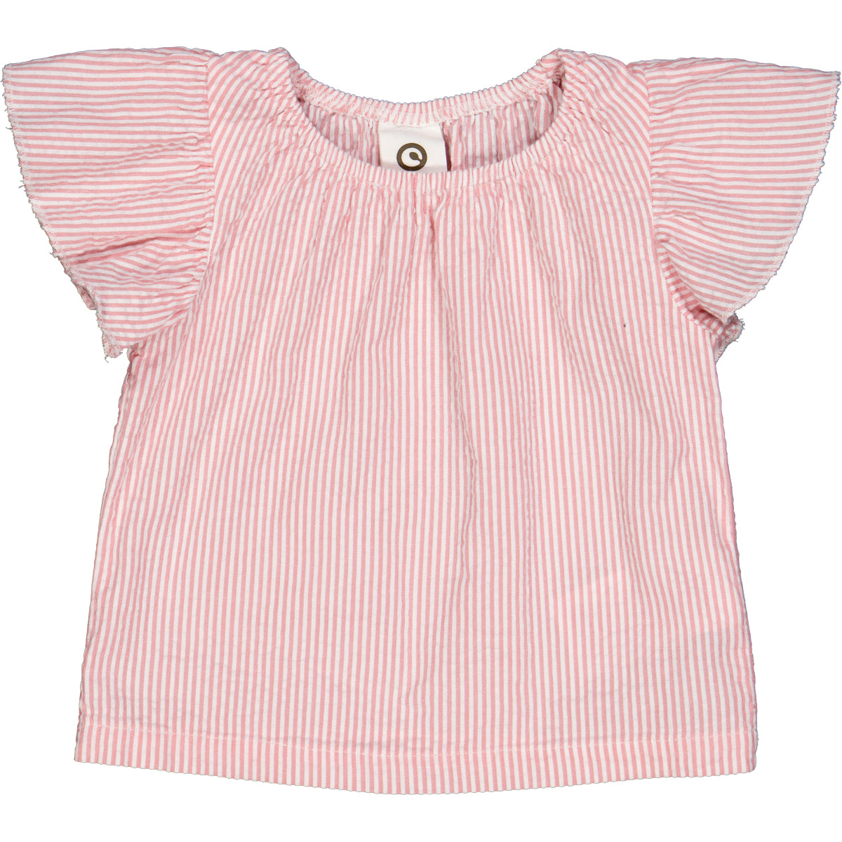 Müsli Seersucker Stripe Frill Top - Balsam Cream/Bubblegum