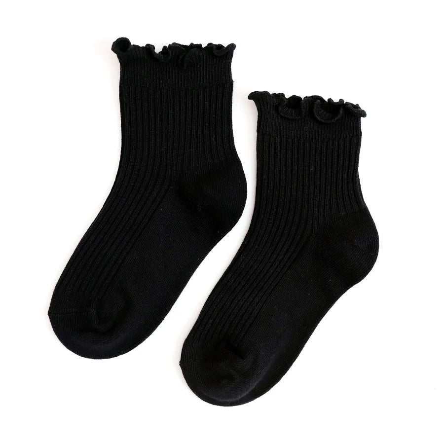 Little Stocking Co. - ribbed lettuce trim midi sock - black
