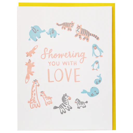 Showering You With Love STUFFED ANIMALS BABY SHOWER card