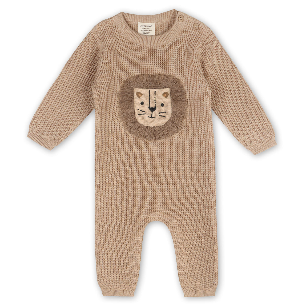 Viverano Lion Applique Chunky Sweater Knit Baby Jumpsuit (Organic Cotton)