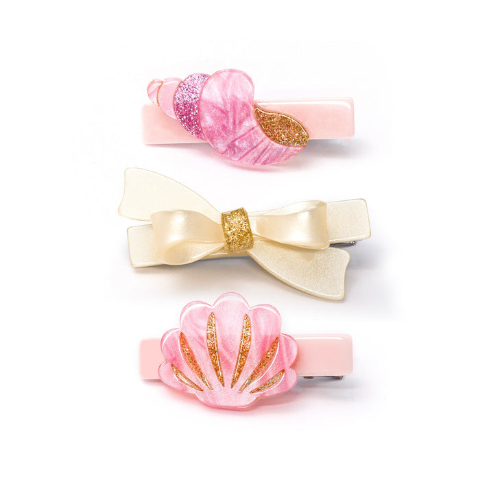 Lilies & Roses Seashell and Bow Pink Pearlized Hair Clips