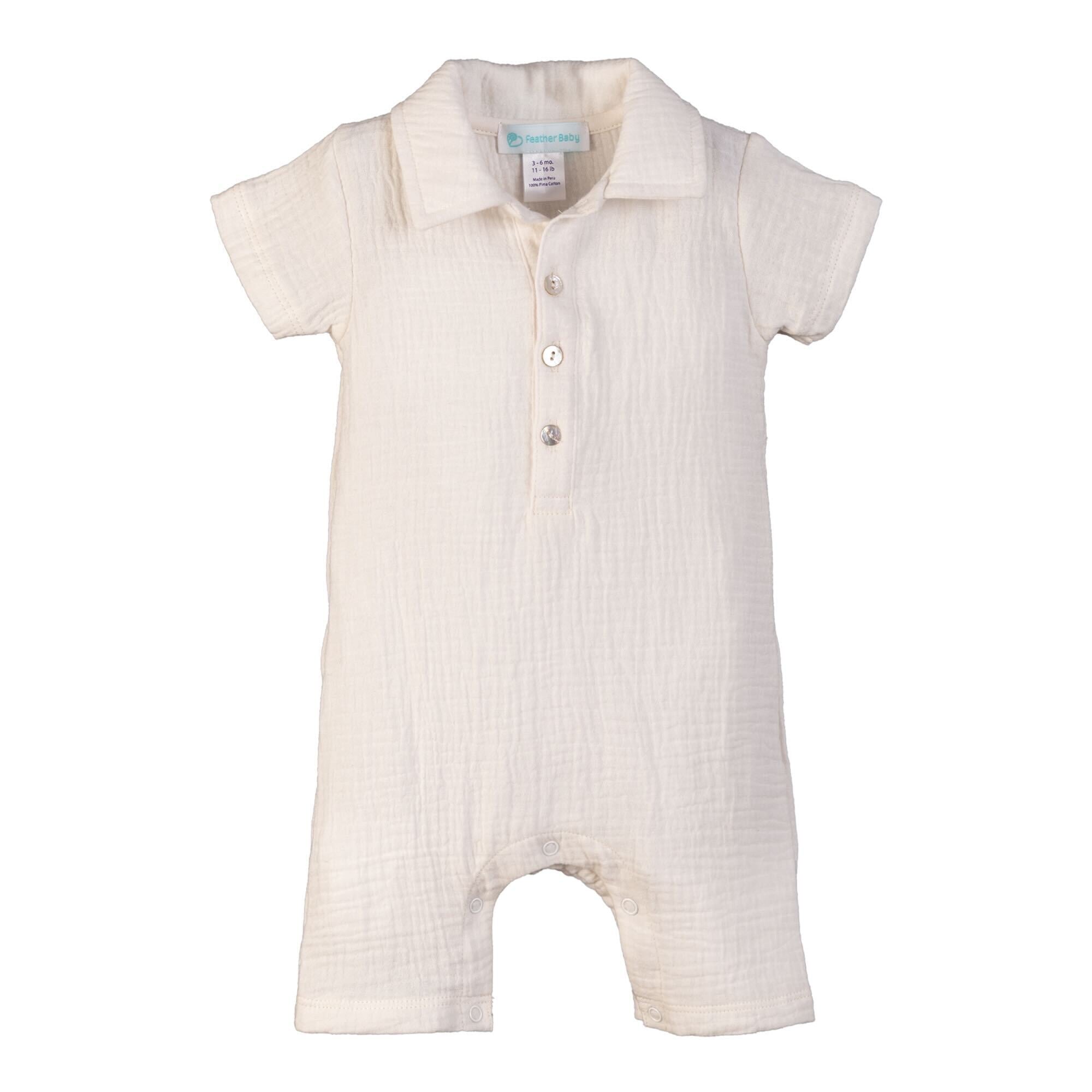 Feather Baby Polo Romper - White